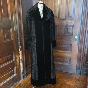 Luxury Vintage Full Length Black Sheared Beaver Coat with Plush Beaver Trim